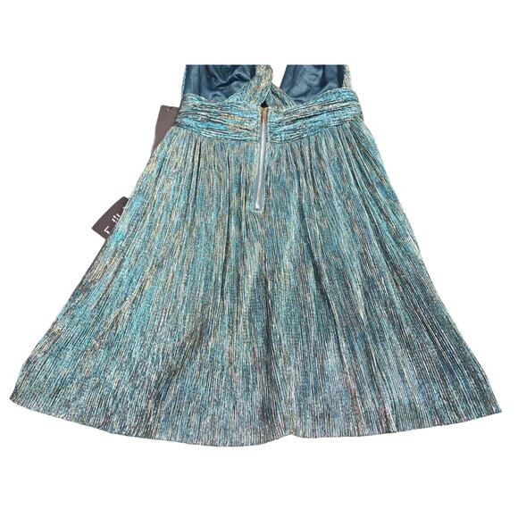 Lulus Women’s Size XS Ailey Gold and Teal Blue Metallic Skater Mini Dress - Picture 6 of 12